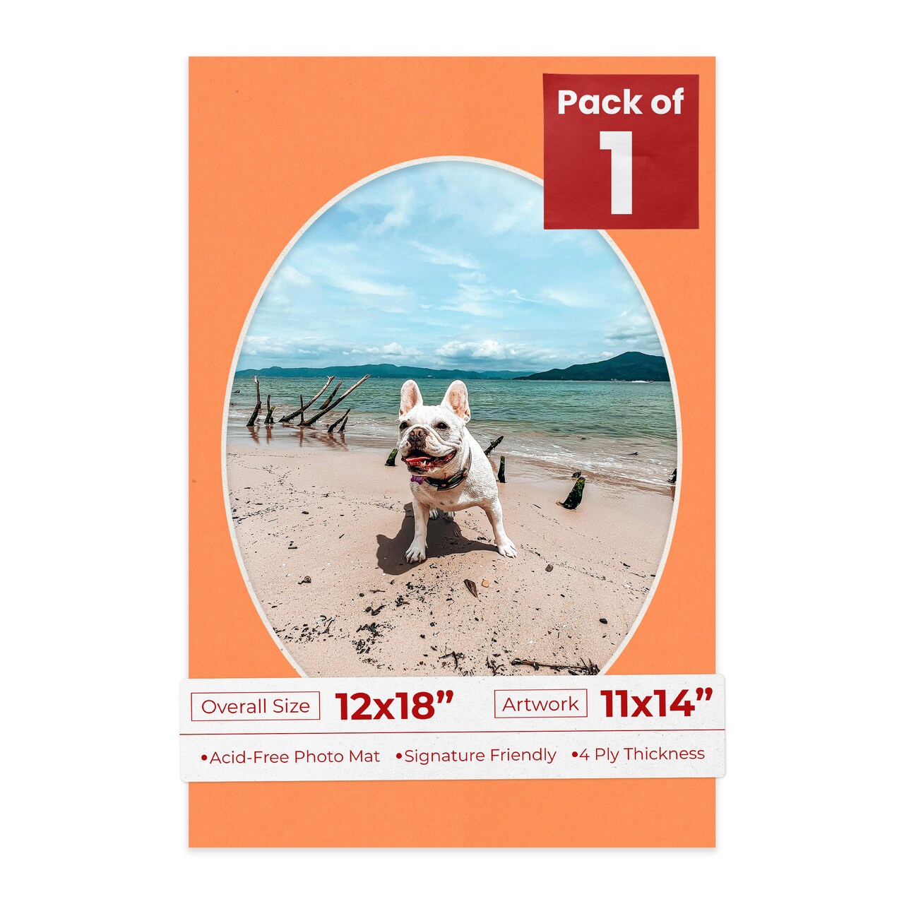 Orange Mat Board for 12x18 Frames - Oval Opening for 11x14 Photos